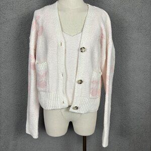 Hippie Rose Juniors XL Pink & White Cream Cherry Print Sweater & Cardigan NWT's.